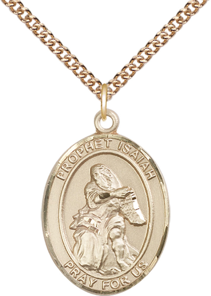 14kt Gold Filled Saint Isaiah Pendant on a 24 inch Gold Filled Heavy Curb chain