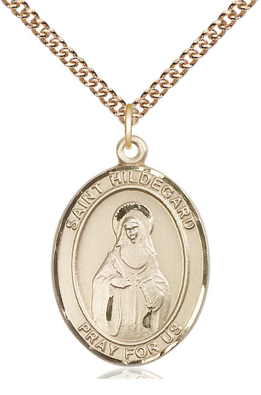 14kt Gold Filled Saint Hildegard von Bingen Pendant on a 24 inch Gold Filled Heavy Curb chain