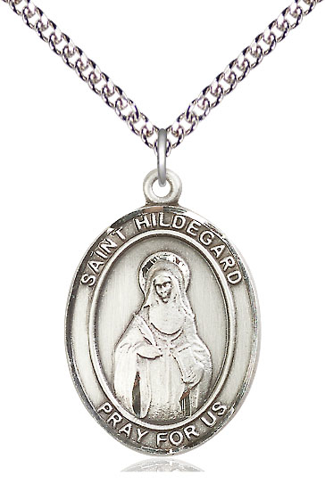 Sterling Silver Saint Hildegard von Bingen Pendant on a 24 inch Sterling Silver Heavy Curb chain