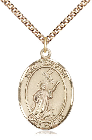 14kt Gold Filled Saint Tarcisius Pendant on a 24 inch Gold Filled Heavy Curb chain