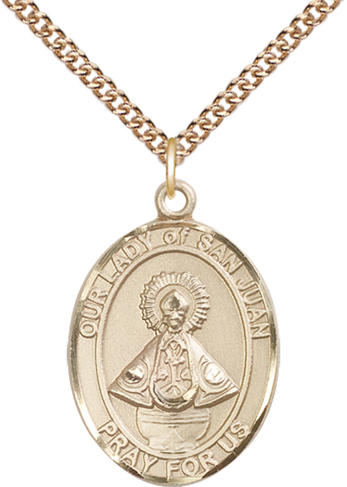 14kt Gold Filled Our Lady of San Juan Pendant on a 24 inch Gold Filled Heavy Curb chain