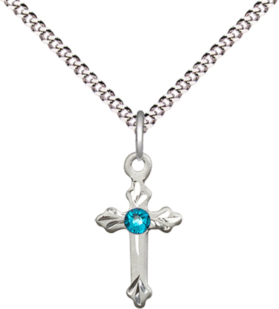 Sterling Silver Cross Pendant with a 3mm Zircon Swarovski stone on a 18 inch Light Rhodium Light Curb chain