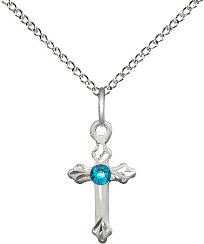Sterling Silver Cross Pendant with a 3mm Zircon Swarovski stone on a 18 inch Sterling Silver Light Curb chain