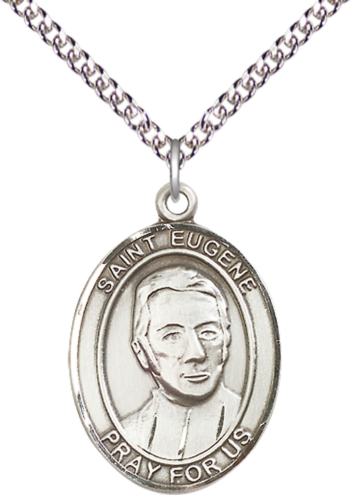 Sterling Silver Saint Eugene de Mazenod Pendant on a 24 inch Sterling Silver Heavy Curb chain