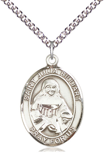 Sterling Silver Saint Julia Billiart Pendant on a 24 inch Sterling Silver Heavy Curb chain