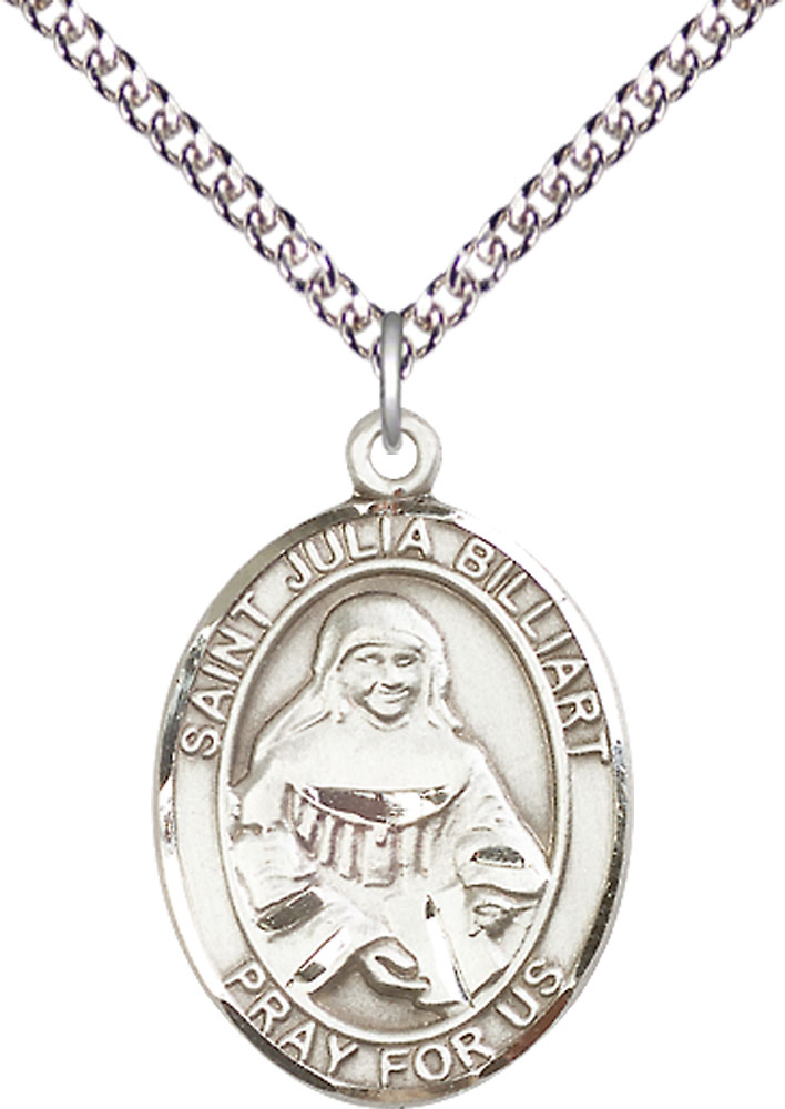 Sterling Silver Saint Julia Billiart Pendant on a 24 inch Sterling Silver Heavy Curb chain