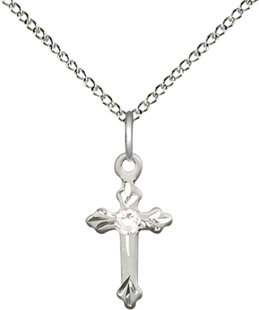 Sterling Silver Cross Pendant with a 3mm Crystal Swarovski stone on a 18 inch Sterling Silver Light Curb chain
