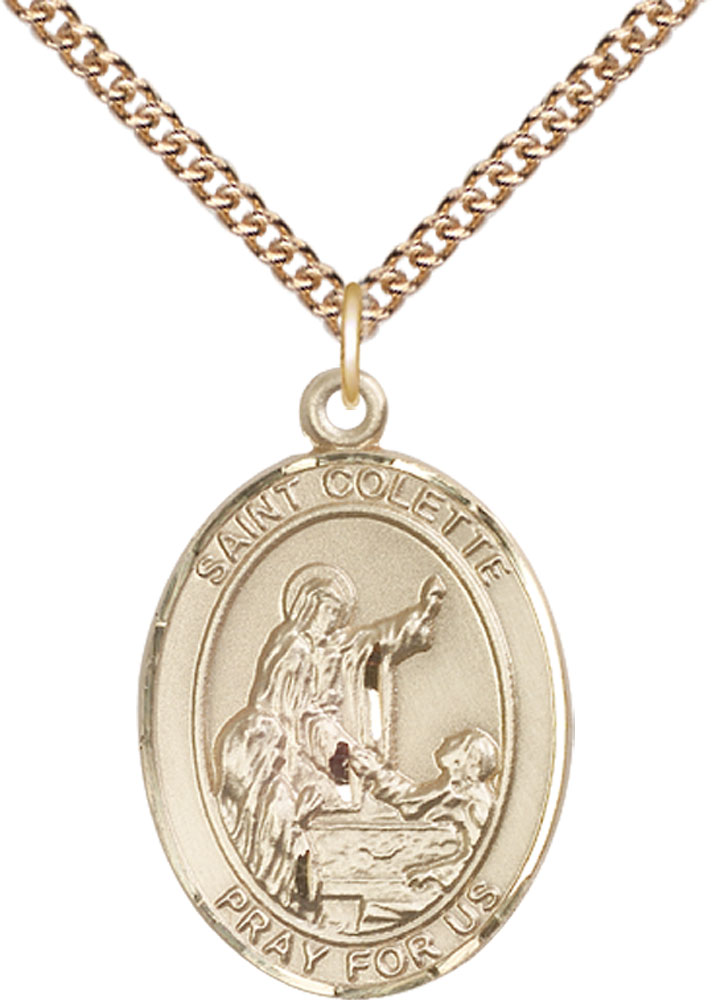 14kt Gold Filled Saint Colette Pendant on a 24 inch Gold Filled Heavy Curb chain