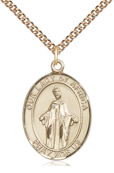 14kt Gold Filled Our Lady of Africa Pendant on a 24 inch Gold Filled Heavy Curb chain