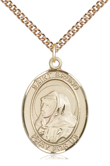 14kt Gold Filled Saint Bruno Pendant on a 24 inch Gold Filled Heavy Curb chain