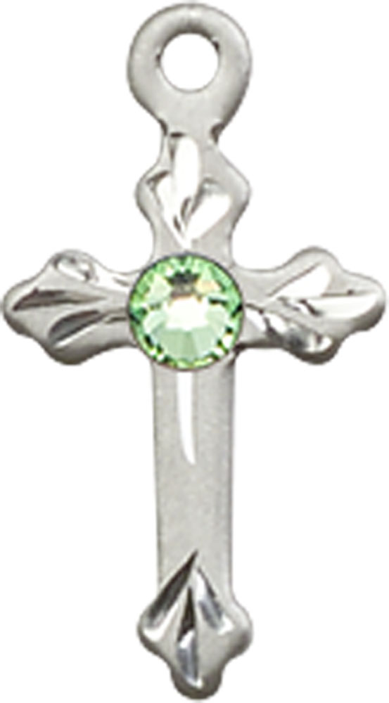 Sterling Silver Cross Medal with a 3mm Peridot Swarovski stone