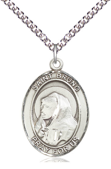 Sterling Silver Saint Bruno Pendant on a 24 inch Sterling Silver Heavy Curb chain