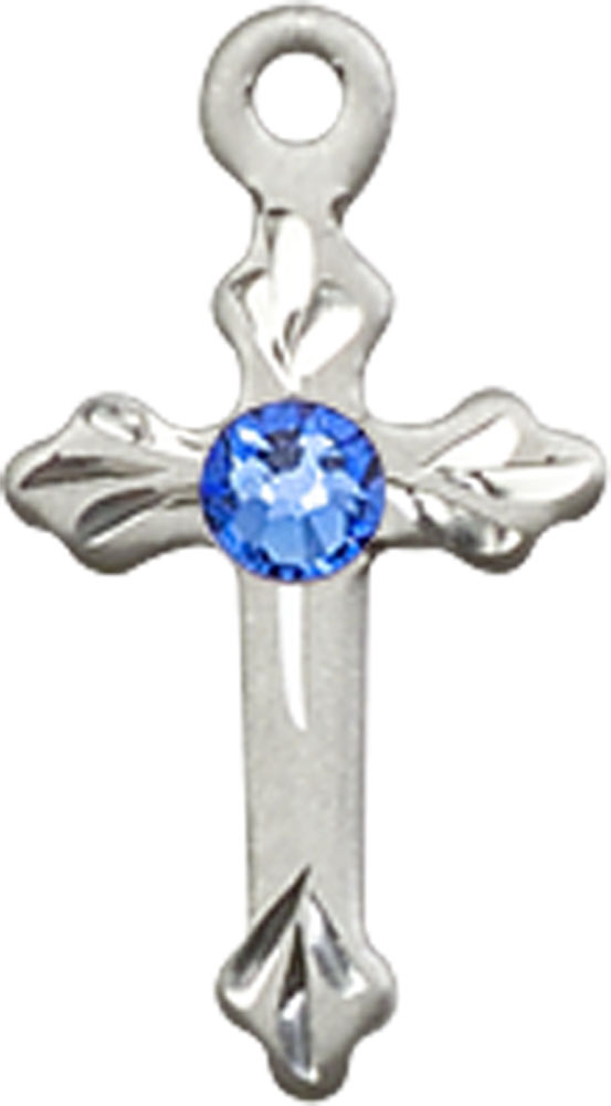 Sterling Silver Cross Medal with a 3mm Sapphire Swarovski stone