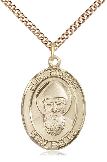 14kt Gold Filled Saint Sharbel Pendant on a 24 inch Gold Filled Heavy Curb chain