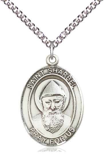 Sterling Silver Saint Sharbel Pendant on a 24 inch Sterling Silver Heavy Curb chain