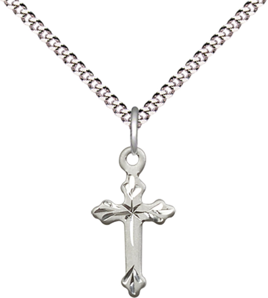 Sterling Silver Cross Pendant on a 18 inch Light Rhodium Light Curb chain