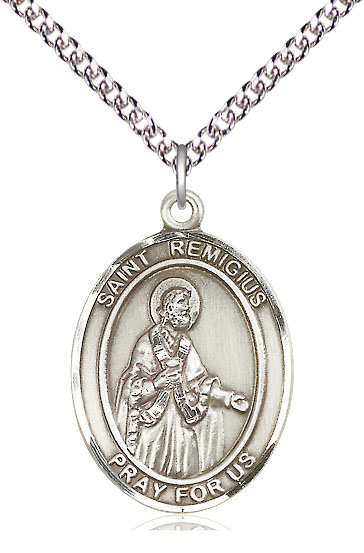 Sterling Silver Saint Remigius of Reims Pendant on a 24 inch Sterling Silver Heavy Curb chain