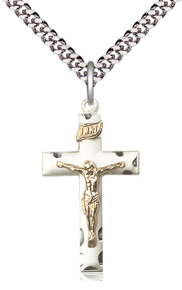 Two-Tone GF/SS Crucifix Pendant on a 24 inch Light Rhodium Heavy Curb chain