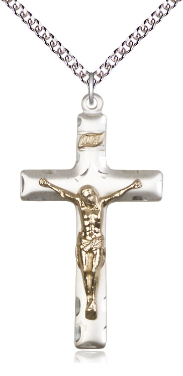 Two-Tone GF/SS Crucifix Pendant on a 24 inch Sterling Silver Heavy Curb chain