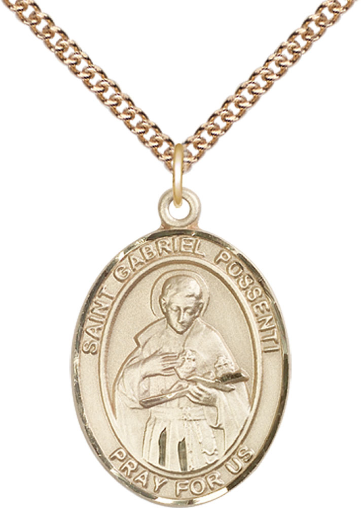 14kt Gold Filled Saint Gabriel Possenti Pendant on a 24 inch Gold Filled Heavy Curb chain