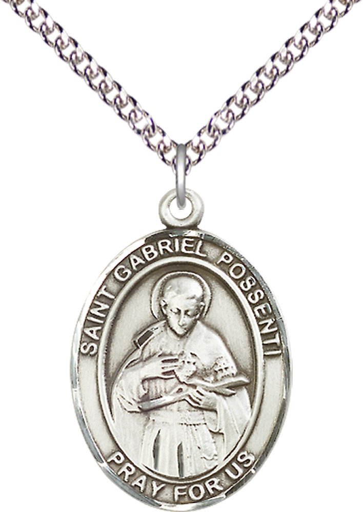 Sterling Silver Saint Gabriel Possenti Pendant on a 24 inch Sterling Silver Heavy Curb chain
