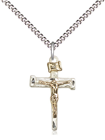Two-Tone GF/SS Nail Crucifix Pendant on a 18 inch Light Rhodium Light Curb chain
