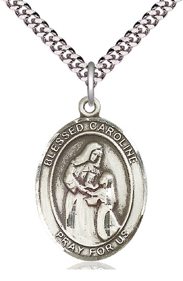 Sterling Silver Blessed Caroline Gerhardinger Pendant on a 24 inch Light Rhodium Heavy Curb chain