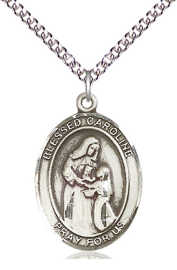 Sterling Silver Blessed Caroline Gerhardinger Pendant on a 24 inch Sterling Silver Heavy Curb chain