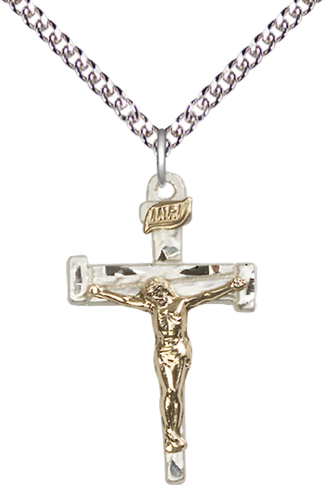 Two-Tone GF/SS Nail Crucifix Pendant on a 24 inch Sterling Silver Heavy Curb chain