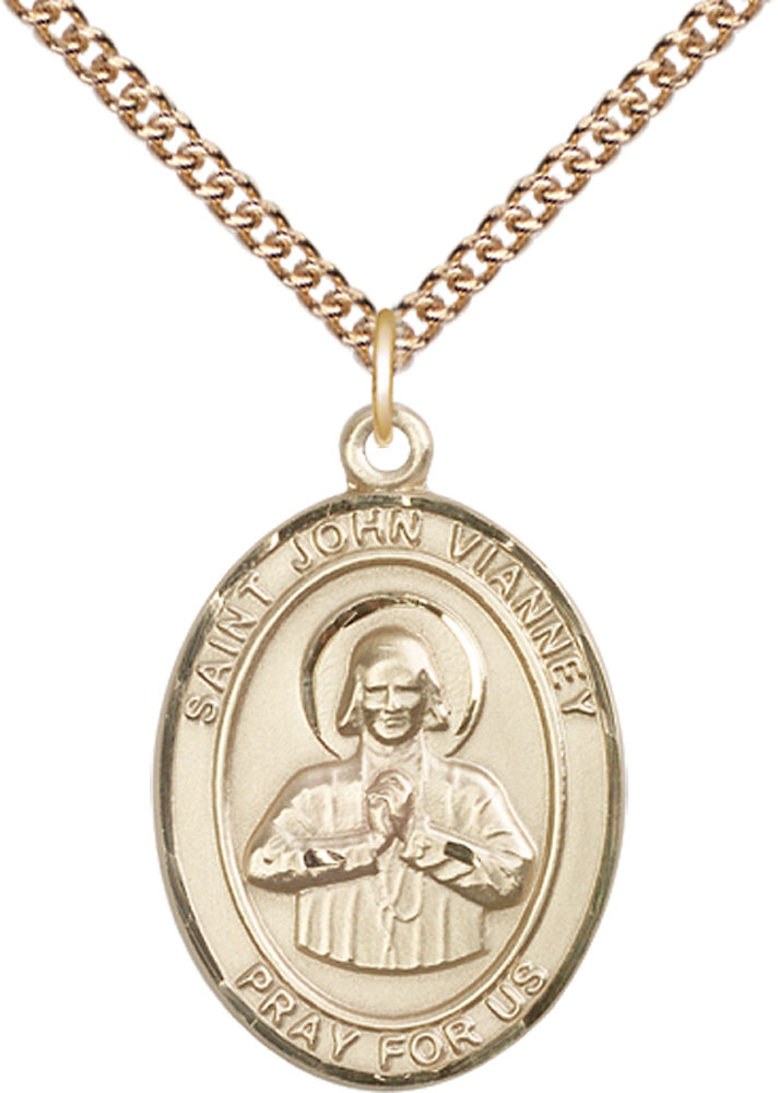 14kt Gold Filled Saint John Vianney Pendant on a 24 inch Gold Filled Heavy Curb chain