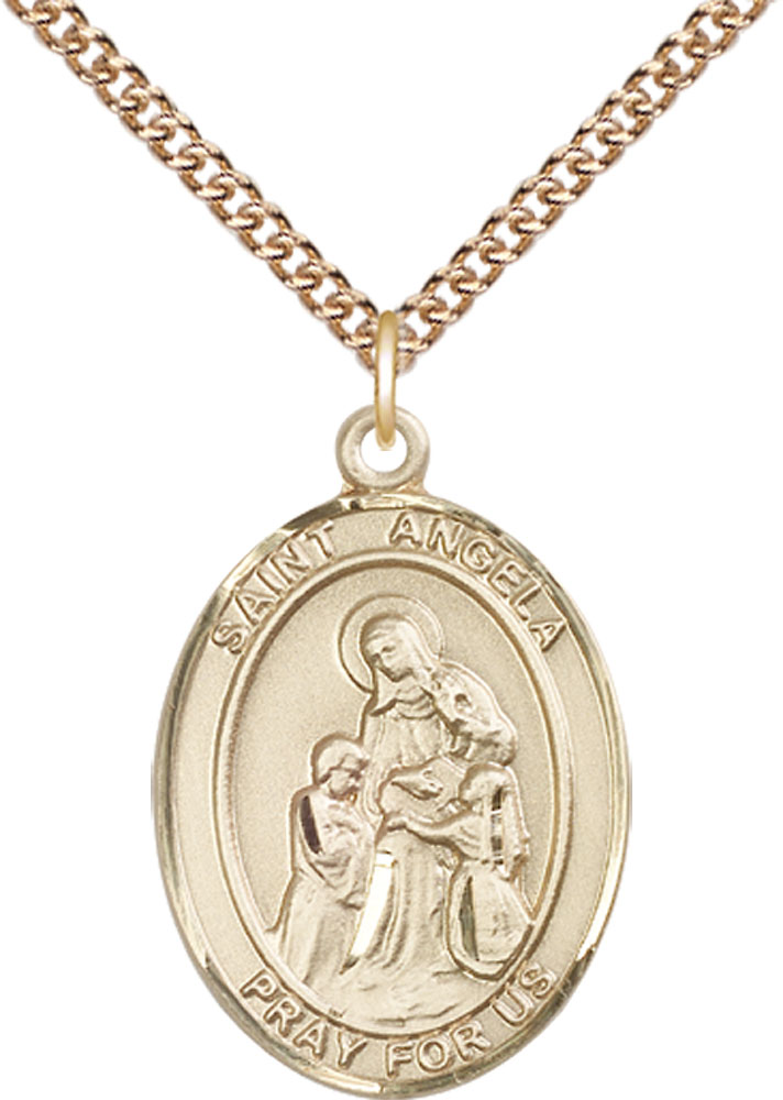 14kt Gold Filled Saint Angela Merici Pendant on a 24 inch Gold Filled Heavy Curb chain