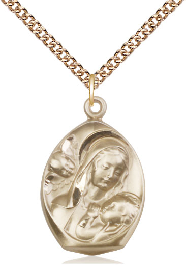 14kt Gold Filled Madonna &amp; Child Pendant on a 24 inch Gold Filled Heavy Curb chain