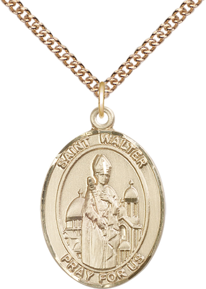 14kt Gold Filled Saint Walter of Pontnoise Pendant on a 24 inch Gold Filled Heavy Curb chain