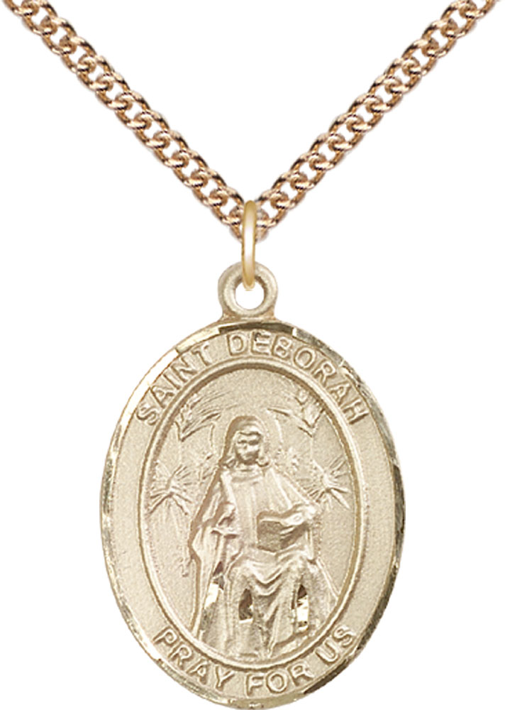 14kt Gold Filled Saint Deborah Pendant on a 24 inch Gold Filled Heavy Curb chain