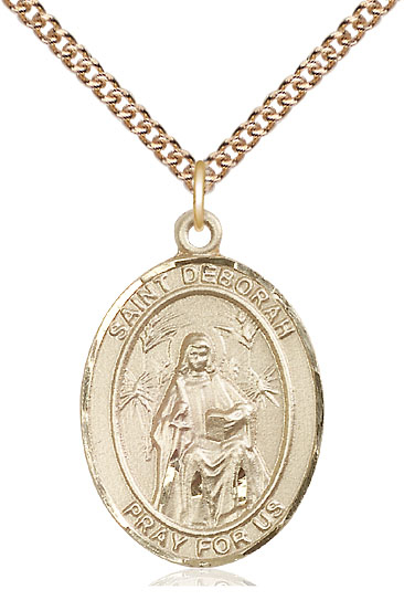14kt Gold Filled Saint Deborah Pendant on a 24 inch Gold Filled Heavy Curb chain