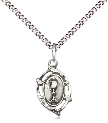 Sterling Silver Communion Pendant on a 18 inch Light Rhodium Light Curb chain