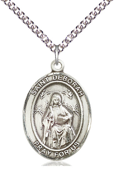 Sterling Silver Saint Deborah Pendant on a 24 inch Sterling Silver Heavy Curb chain