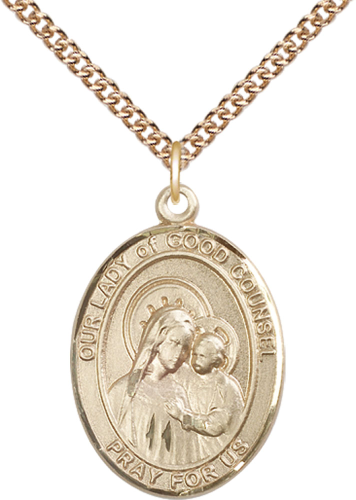 14kt Gold Filled Our Lady of Good Counsel Pendant on a 24 inch Gold Filled Heavy Curb chain