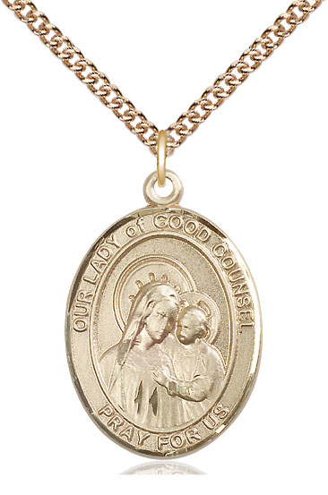 14kt Gold Filled Our Lady of Good Counsel Pendant on a 24 inch Gold Filled Heavy Curb chain