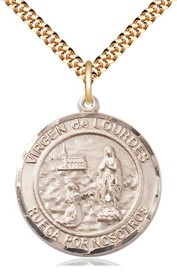 14kt Gold Filled Virgen de Lourdes Pendant on a 24 inch Gold Filled Heavy Curb chain