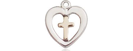 Two-Tone GF/SS Heart Cross Medal - With Box