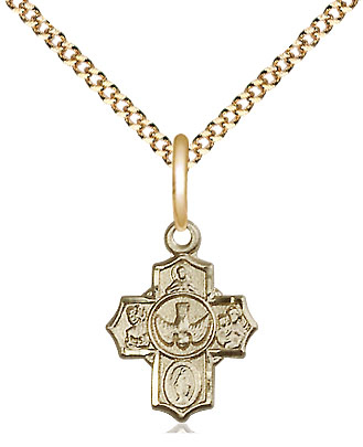14kt Gold Filled 5-Way Pendant on a 18 inch Gold Plate Light Curb chain