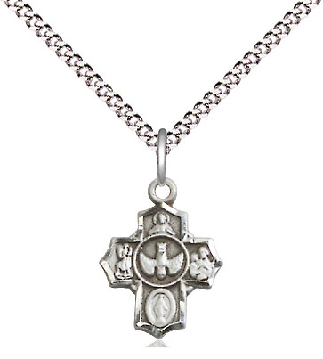 Sterling Silver 5-Way Pendant on a 18 inch Light Rhodium Light Curb chain