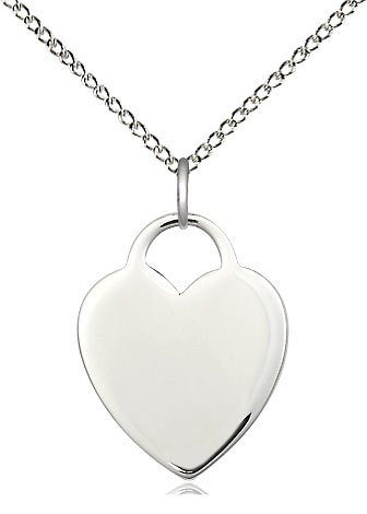 Sterling Silver Heart Pendant with a Emerald bead on a 18 inch Sterling Silver Light Curb chain