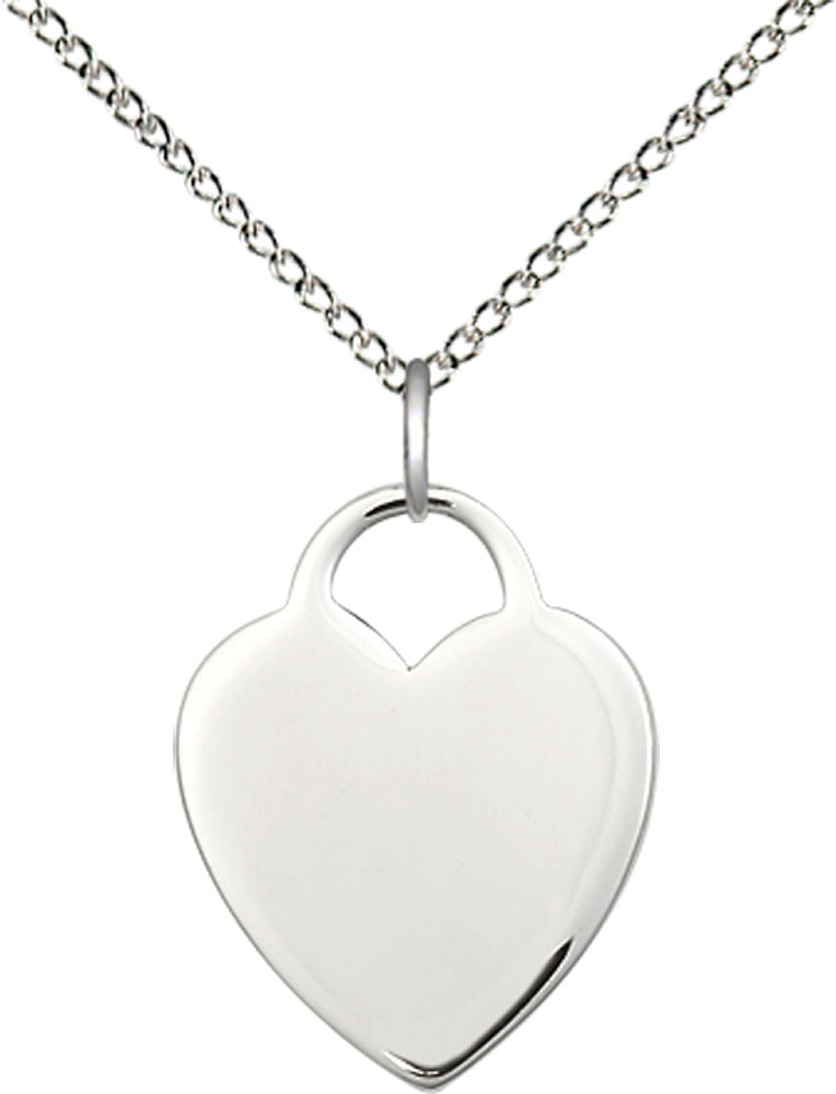 Sterling Silver Heart Pendant with a Emerald bead on a 18 inch Sterling Silver Light Curb chain