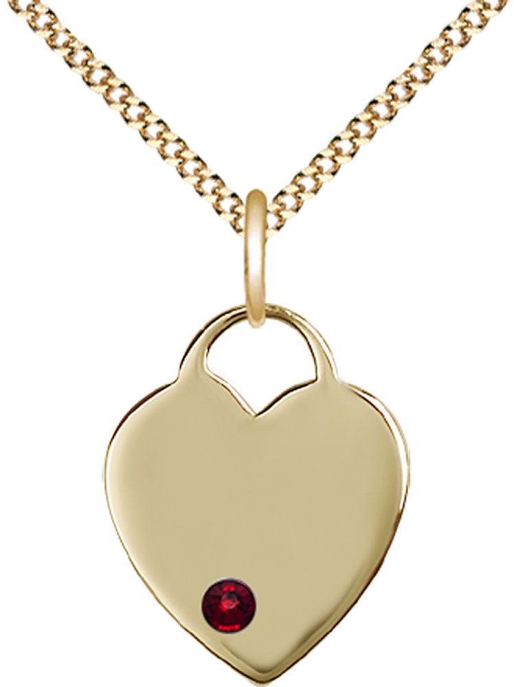 14kt Gold Filled Heart Pendant with a 3mm Garnet Swarovski stone on a 18 inch Gold Plate Light Curb chain