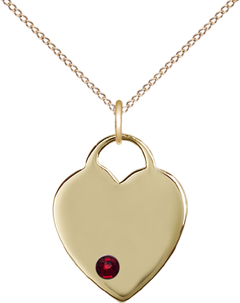 14kt Gold Filled Heart Pendant with a 3mm Garnet Swarovski stone on a 18 inch Gold Filled Light Curb chain