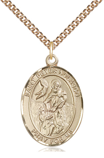 14kt Gold Filled Saint Peter Nolasco Pendant on a 24 inch Gold Filled Heavy Curb chain