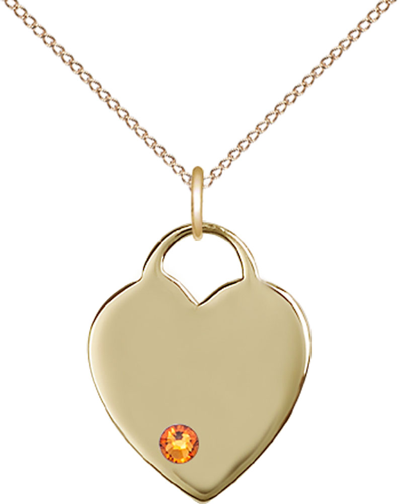14kt Gold Filled Heart Pendant with a 3mm Topaz Swarovski stone on a 18 inch Gold Filled Light Curb chain