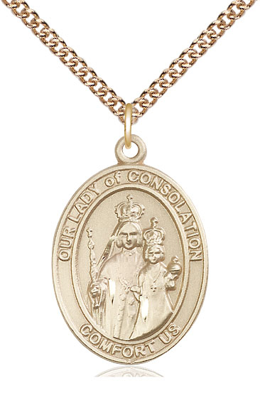 14kt Gold Filled Our Lady of Consolation Pendant on a 24 inch Gold Filled Heavy Curb chain